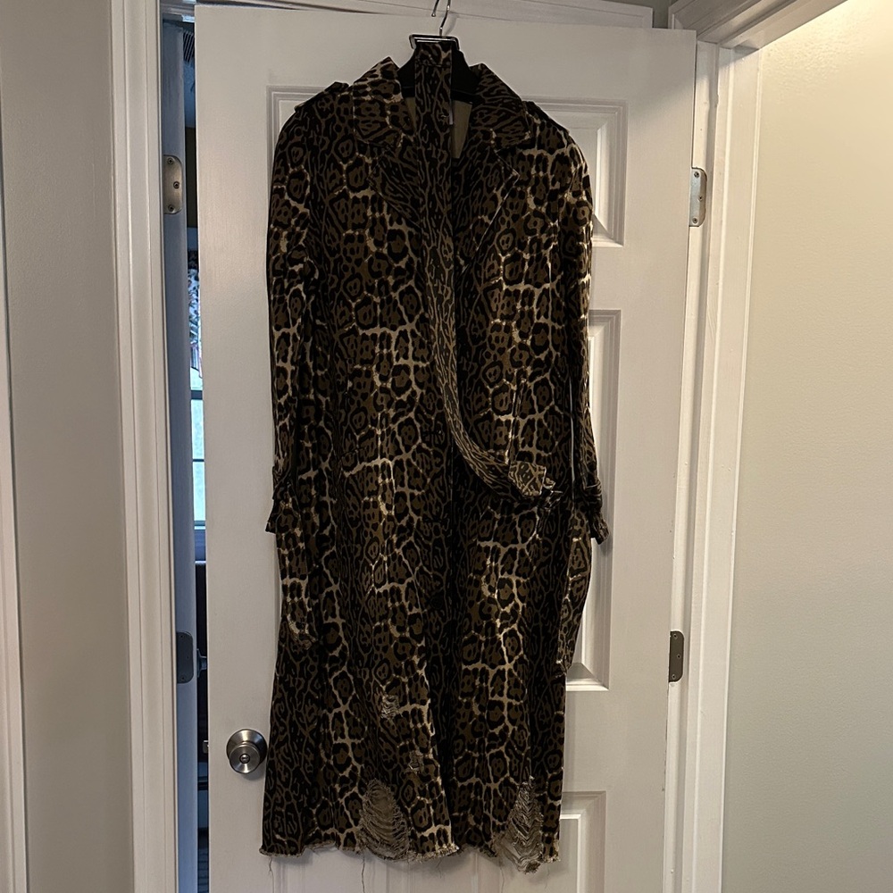 Leopard Trench Coat Distressed